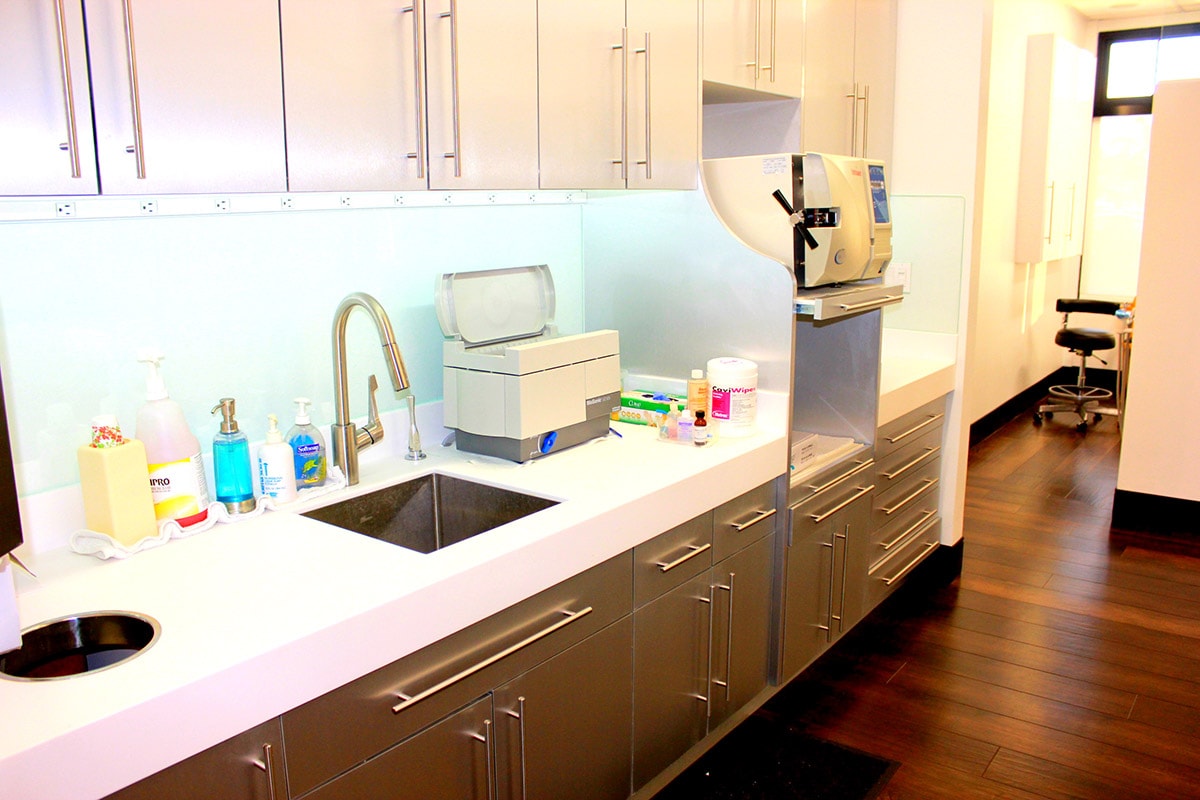 Sterilization area with autoclave and cabinetry